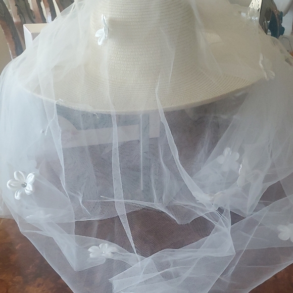 Elegant Bridal Wide-Brim Hat with Floral Veil - Picture 6 of 8